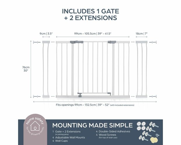 Dreambaby Ava Easyclose Extra breed traphekje klemhekje wit 99 -132 cm