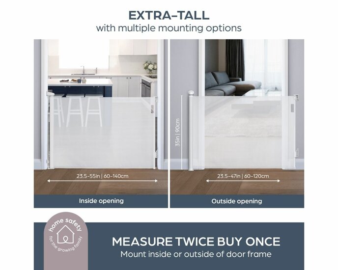 Dreambaby Glide &lsquo;N Hide oprolbaar traphekje | tot 140 cm breed en 90 cm hoog | Wit