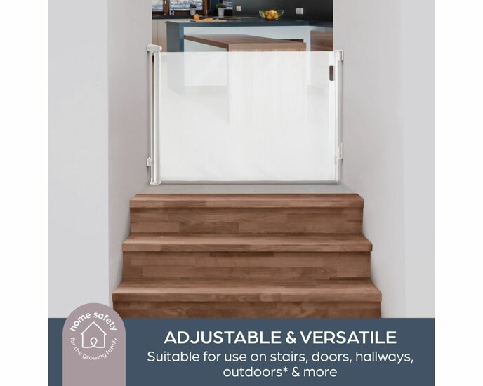 Dreambaby Glide &lsquo;N Hide oprolbaar traphekje | tot 140 cm breed en 90 cm hoog | Wit