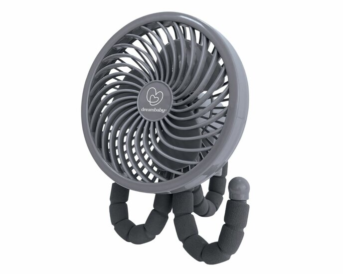 Dreambaby Smart-Grip Deluxe Ventilator | Draagbare kinderwagenventilator met flexibele poten | Grijs