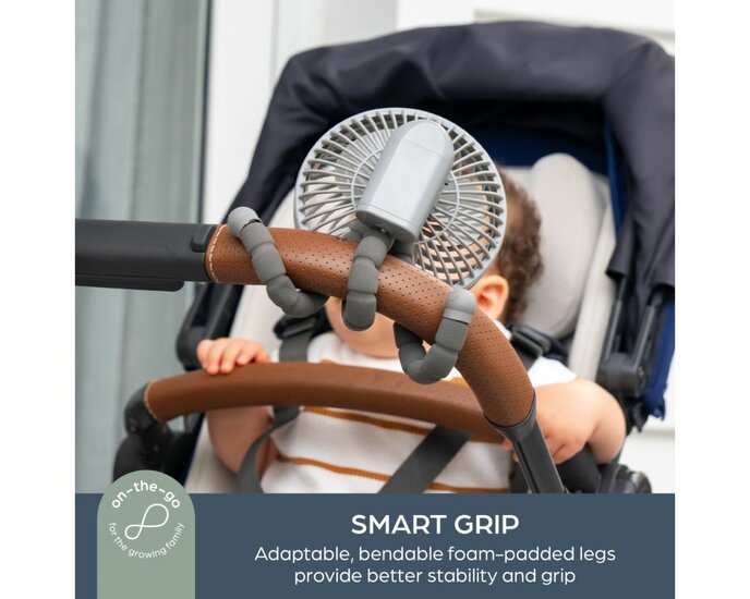 Dreambaby Smart-Grip Deluxe Ventilator | Draagbare kinderwagenventilator met flexibele poten | Grijs
