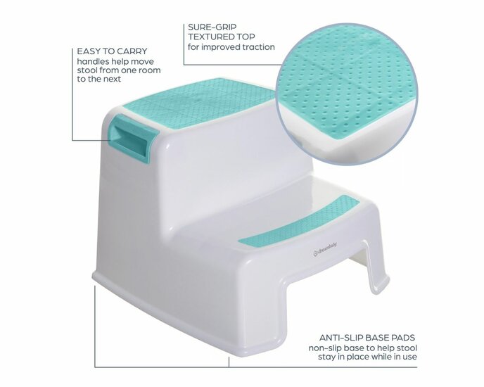 Dreambaby 2-Up opstapje &ndash; dubbel opstapje met antislip &ndash; aqua/wit